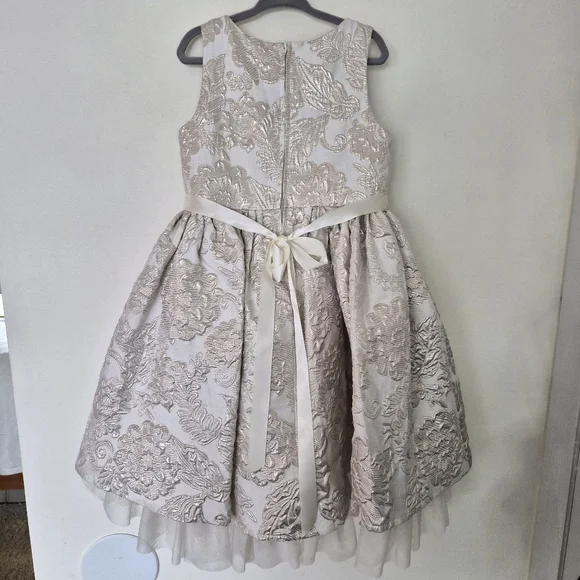 EUC Rare Editions Dress Ivory Gold Silver Girl 5 Wedding Holiday Family Photo - Picture 8 of 13